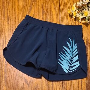 Old Navy Dark Teal Athletic Shorts with Teal Leaf Design - Girl's Medium
